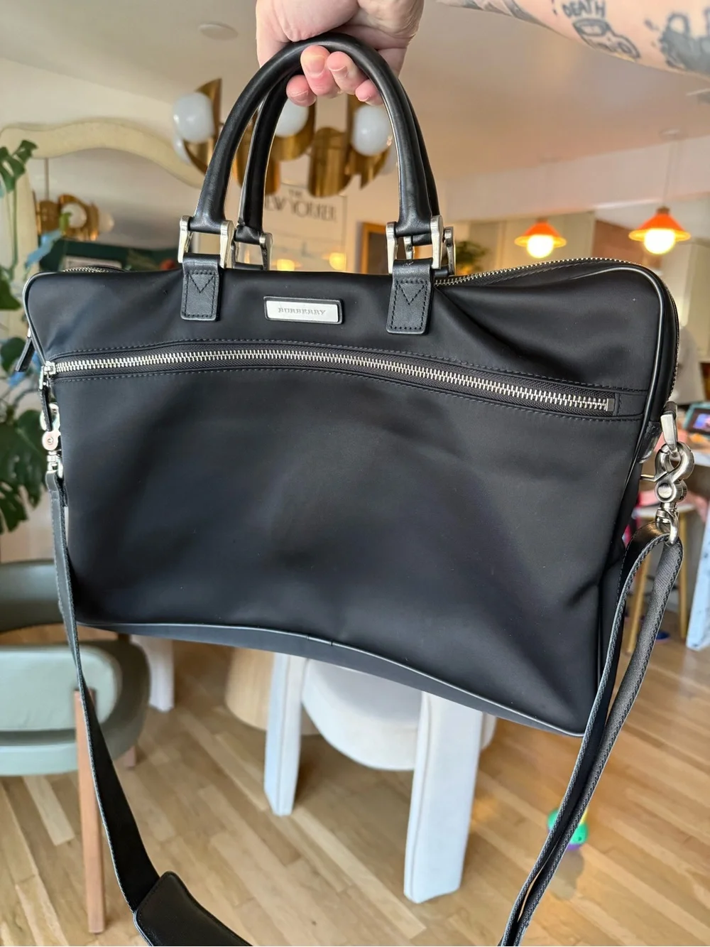 Y2K Burberry Black Nylon & Leather Laptop Briefcase